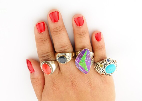 Sterling Silver Statement Ring, Turquoise & Natur… - image 2