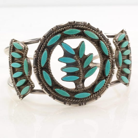 Turquoise Leaf Cuff Bracelet - Native American St… - image 3
