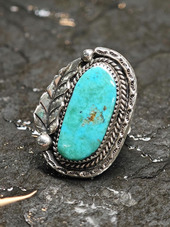 Native American Silver Ring: Large Blue Turquoise… - image 1