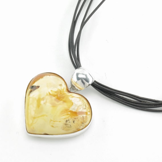 Vintage Sterling Silver Yellow Amber Heart Neckla… - image 5