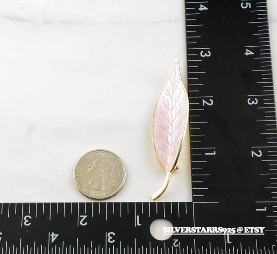 European Sterling Silver Gold Pink Enamel Leaf Br… - image 3