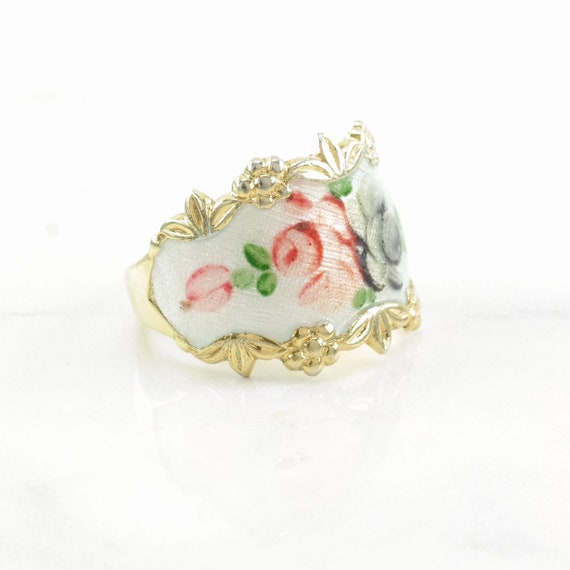 Vintage Sterling Silver Ring Enamel Floral, Rose … - image 5