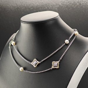 Vintage Pearl, 10k Gold Accent Necklace Sterling Silver