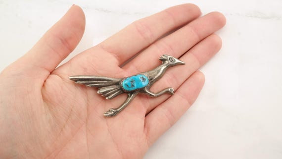 Turquoise Bird Silver Brooch - Native American St… - image 6