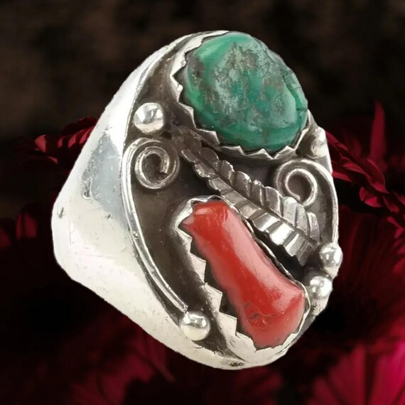 Silver Statement Ring: Native American Turquoise … - image 1