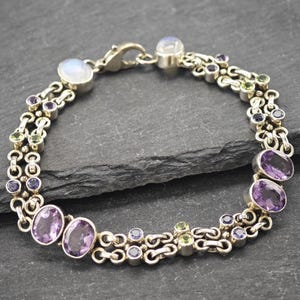 Nicky Butler Sterling Silver Link Bracelet Amethyst, Moonstone, Peridot