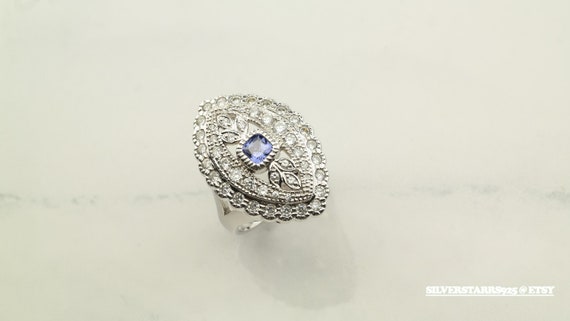 Vintage Sterling Silver Ring Tanzanite Blue Size … - image 3