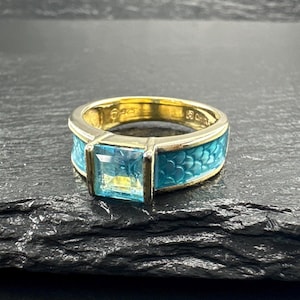 Vintage Sterling Silver Ring Topaz Gold Plated scales Size 7 1/4