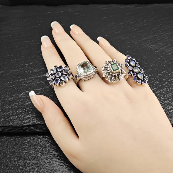 Sterling Silver Ring: Multi-Colored Gemstones - F… - image 2