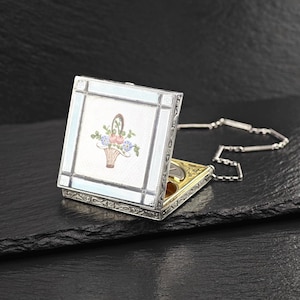 Antike Emaille, Vanity Compact Sterling Silber