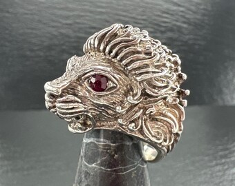 Vintage Sterling Silber Ring Rubin Löwe Größe 8 3/4