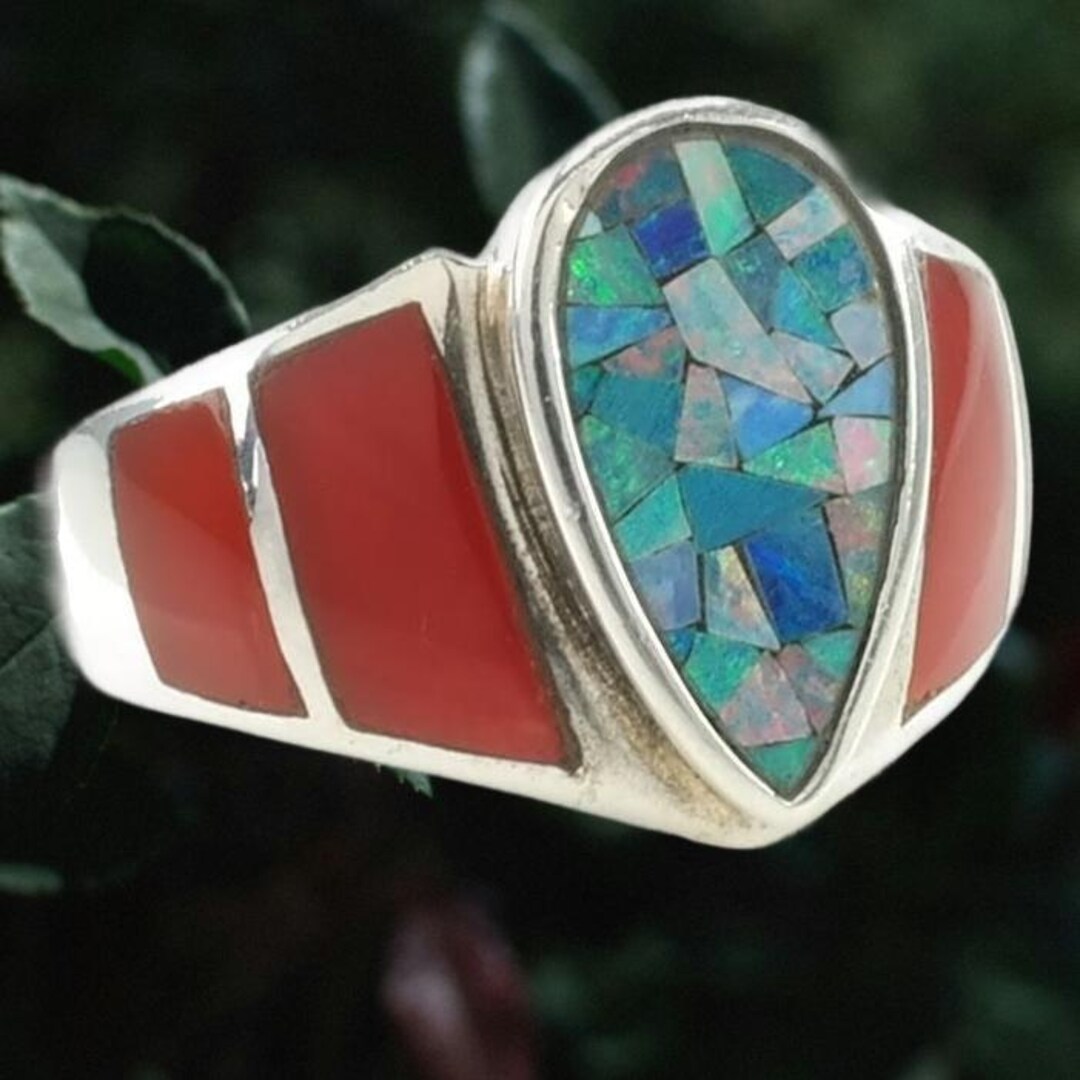 Sterling Silver Ring: Opal Mosaic Inlay, Size 7 1/4 - Etsy