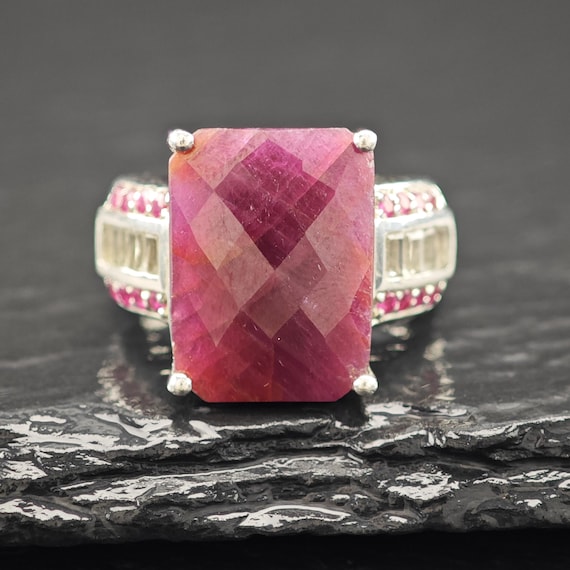 Faceted Ruby Corundum Ring Sterling Silver Sz 7 - image 4
