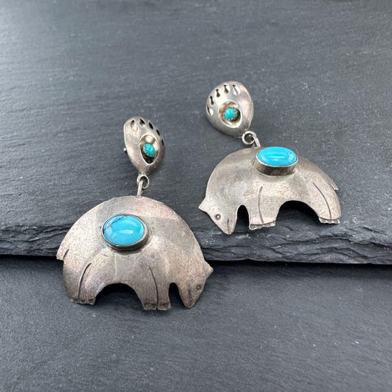 Native American, Turquoise Bear Stud/Dangle Earri… - image 3
