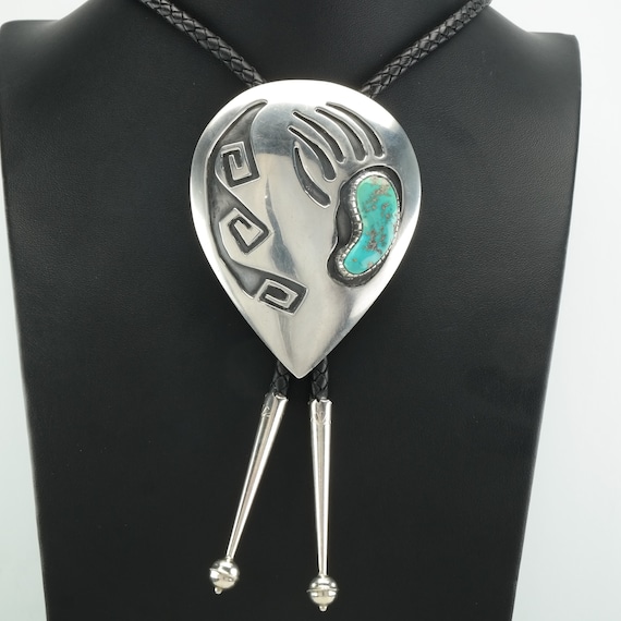 アクセサリー BernardDawahoya SterlingSilver BoloTie Vintage Navajo Sterling Silver Bolo Tie, Turquoise Bear Paw