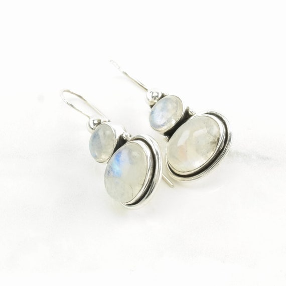 Sterling Silver Iridescent Moonstone Stacked Ston… - image 1