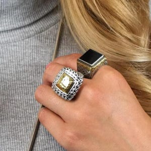 Vintage John Hardy Silver Ring 22K Gold Accent, Palu Square Sterling Size 8 3/4