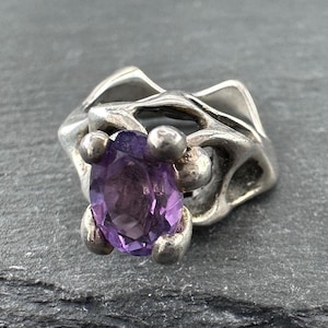 Vintage Modernist Silver Ring Amethyst Sterling Purple Size 6