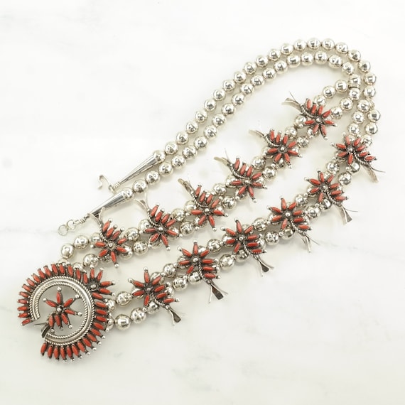 Unique Vintage Native American Zuni Bisbee Turquoise & Coral Sterling Silver Necklace Old Unique Vintage Native American Zuni Bisbee Turquoise & Coral Sterling Silver Necklace Old