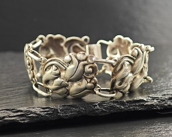 Vintage Art Nouveau Floral Link Bracelet Sterling Silver