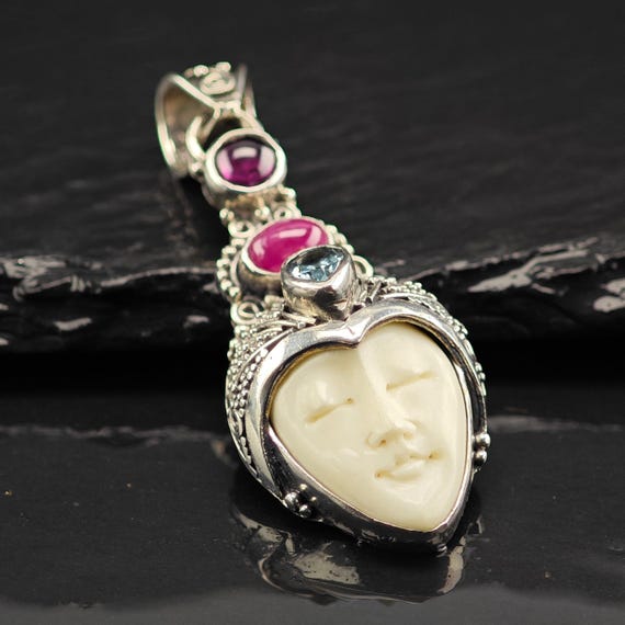Bali Goddess Ruby Gemstone Pendant Sterling Silver