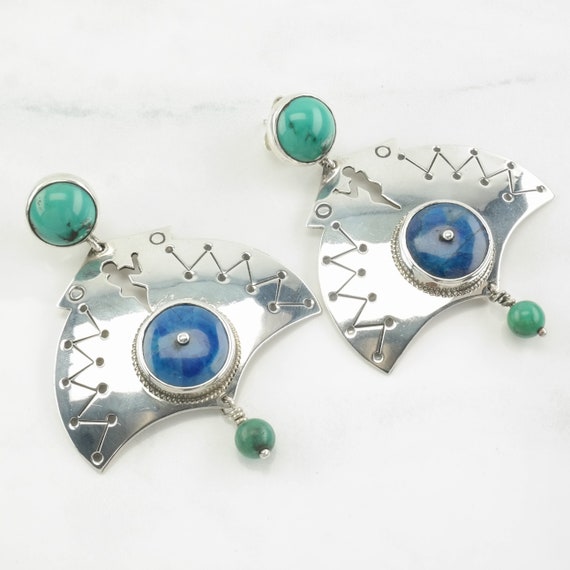 Turquoise, Lapis Lazuli Figure Earrings Stud, Dan… - image 1