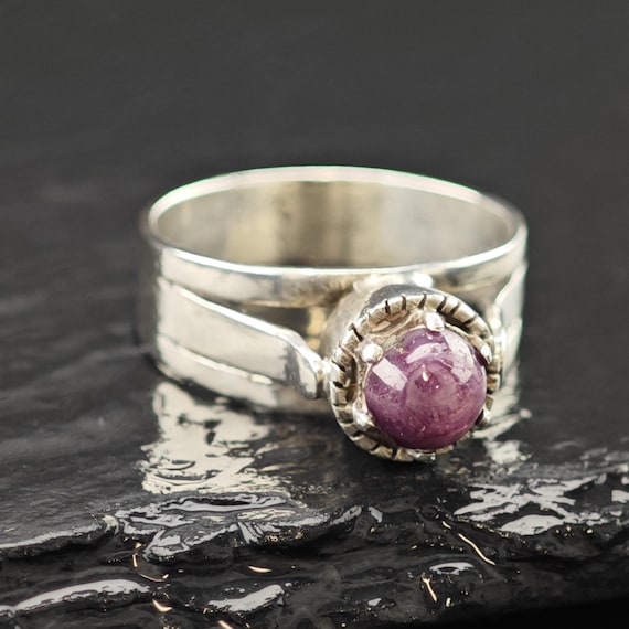 Handmade Cabochon Star Ruby Ring Sterling Silver … - image 4