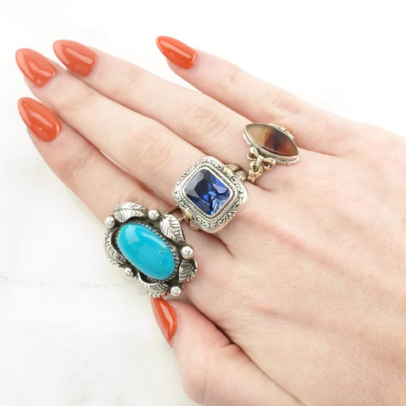 Turquoise Silver Ring: Native American Leaf Desig… - image 2