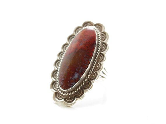 Vintage Native American Agate Ring Sterling Silve… - image 2