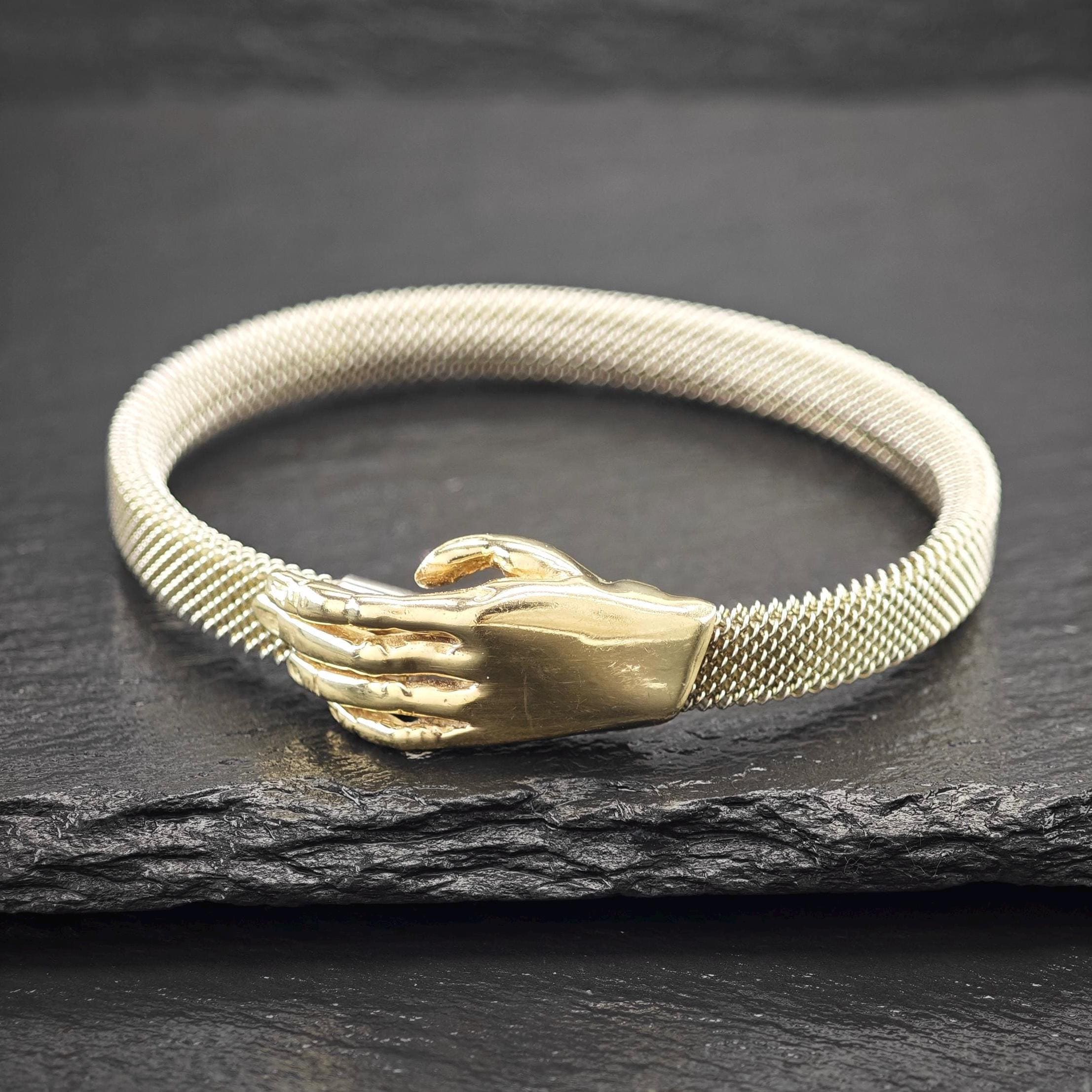 Vintage Mignon Faget, 14k Gold Hand Bangle on Stainless Steel