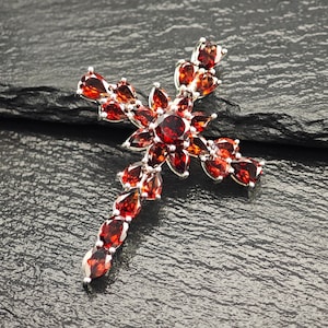 Vintage Garnet Cross Pendant Sterling Silver