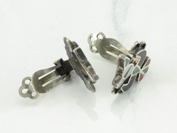 Zuni  Sterling Silver Thunderbird Earrings Clip on - image 4