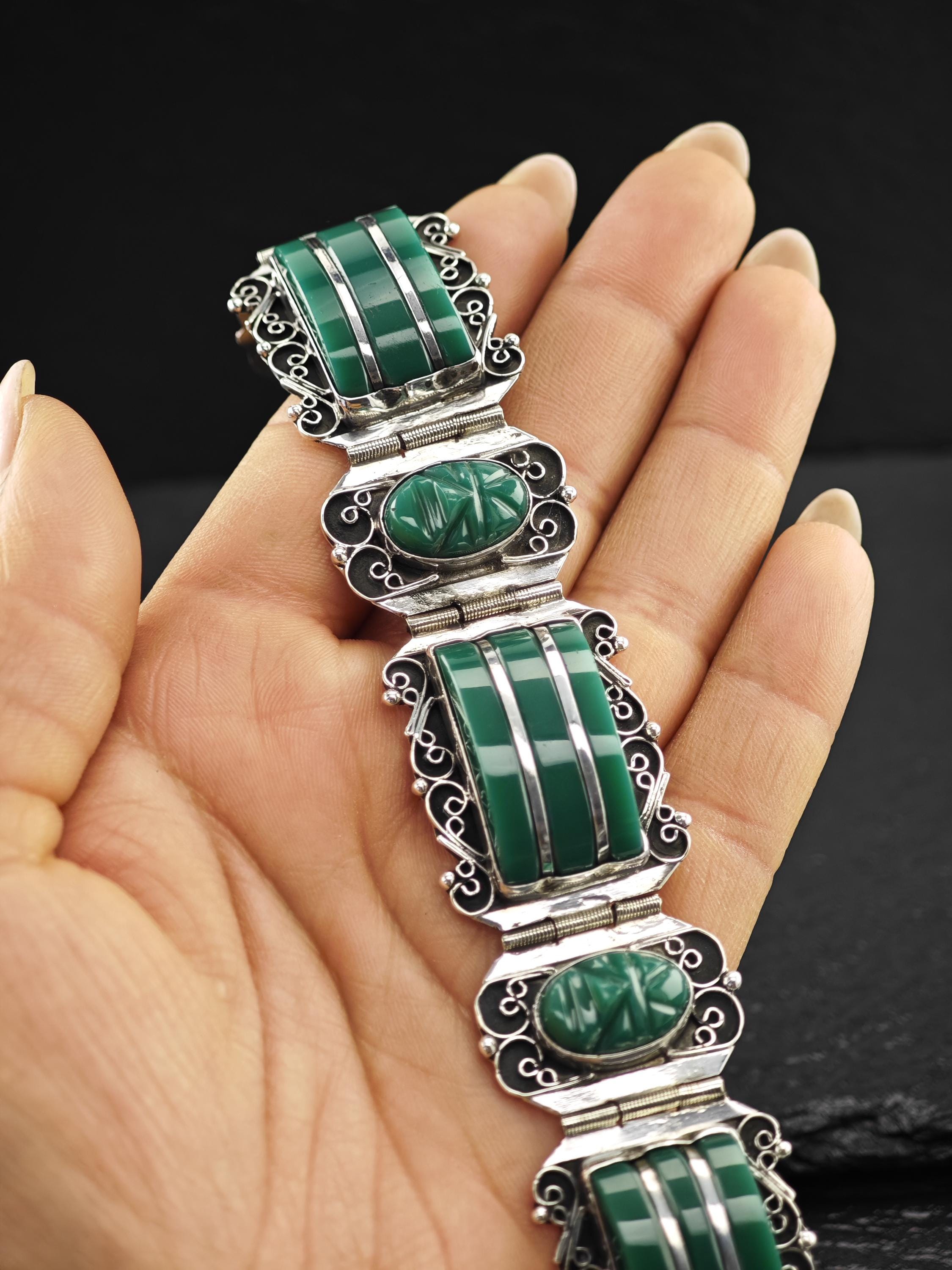 Mexico Green Onyx, Mask Panels Bracelet Sterling Silver - Etsy