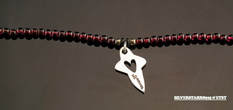 Sterling Silver Dark Pink Beads Heart Necklace 15