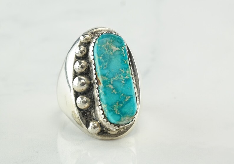 Old Pawn Native American Blue Turquoise Sterling Silver Ring Size 12 Southwest