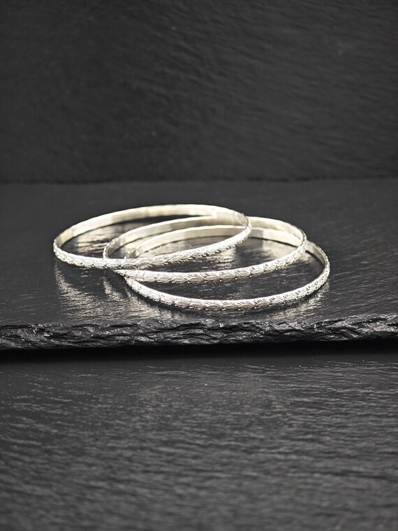 Stackable Repousse Floral Bangle Sterling Silver - image 10