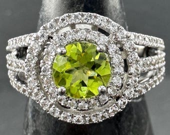 Anello vintage in argento sterling con peridoto e topazio bianco, misura 7