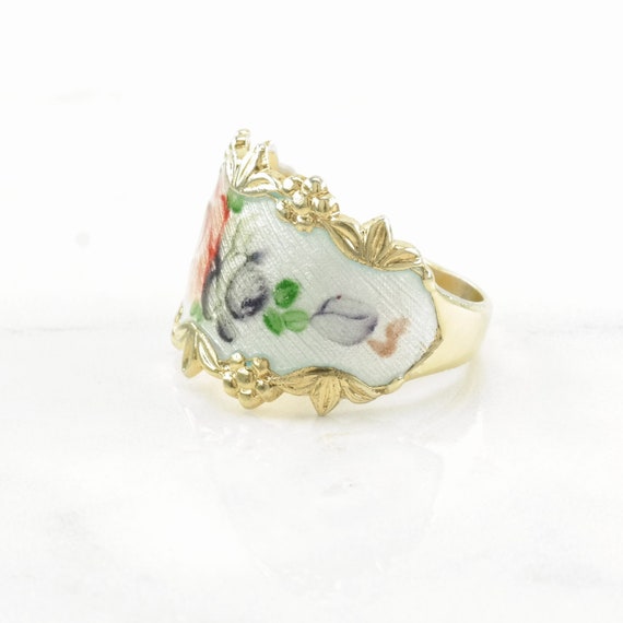 Vintage Sterling Silver Ring Enamel Floral, Rose … - image 6