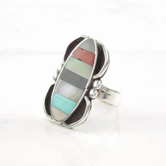 Native American MOP Multi Gem Inlay Sterling Silv… - image 8