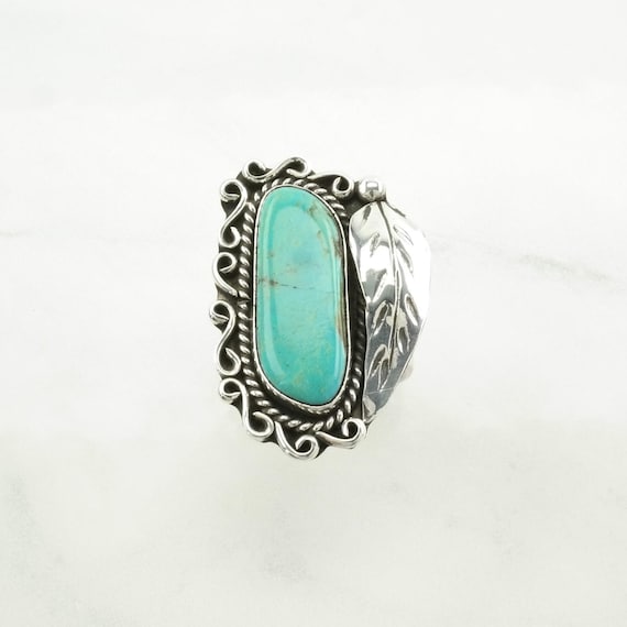 Turquoise Leaf Ring: Native American Leaf (Sterli… - image 4