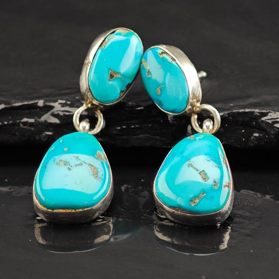 Vintage Albert Francisco Navajo Turquoise Sterling Silver Stud/Dangle Earrings