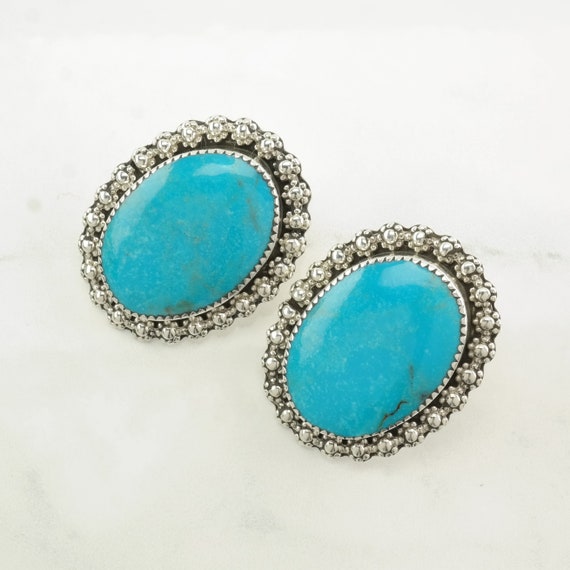 Native American Sterling Silver Large Turquoise E… - image 5
