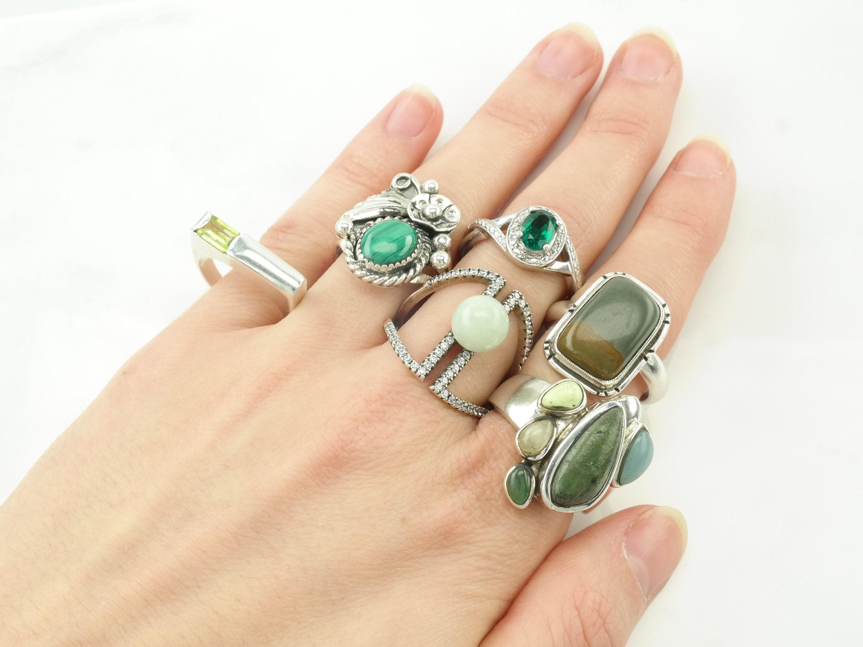 Vintage Sterling Silver Green Gemstone Size 7 Ring - Etsy