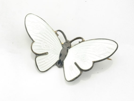 Norway Sterling Silver Brooch Butterfly Enamel - image 1