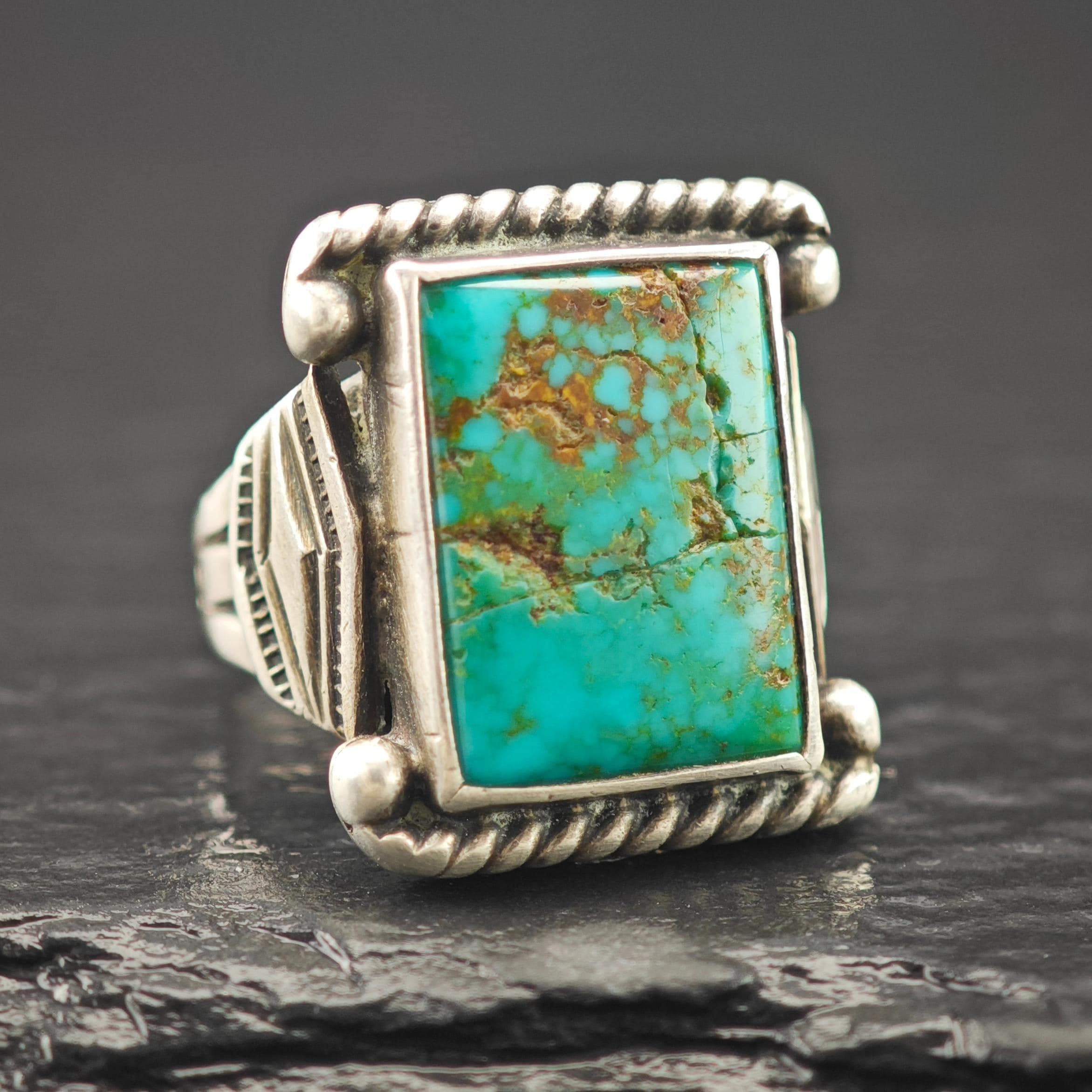 アクセサリー Native American Turquoise Sterling Ring Historic, Native American Green Turquoise Ring Sterling Silver Sz
