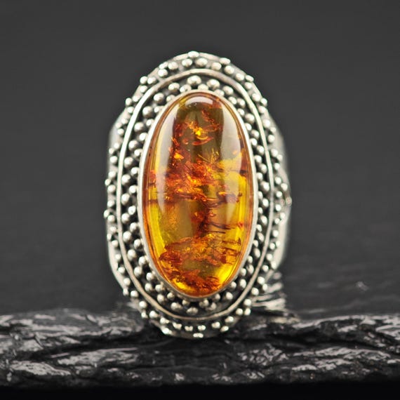 Oval Amber Ring: Sterling Silver Statement Jewelr… - image 4