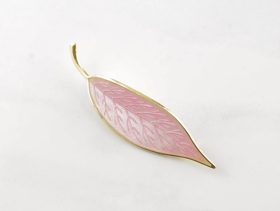 European Sterling Silver Gold Pink Enamel Leaf Br… - image 1