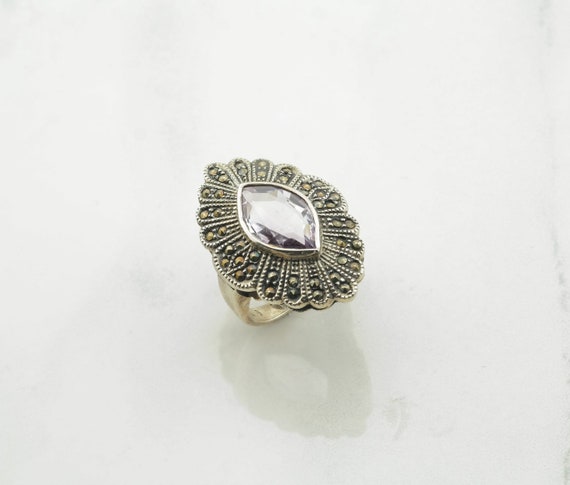 Vintage Art Deco Silver Ring Amethyst Marcasite Sterling - Etsy