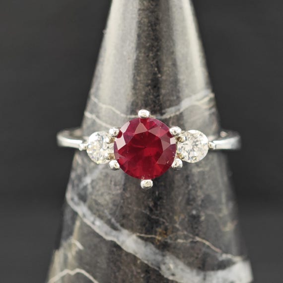 Sterling Silver Ring: Lab Ruby Center Stone - Siz… - image 9