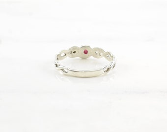 Vintage Sterling Silver Ring Ruby, CZ Twisted Size 8 1/2